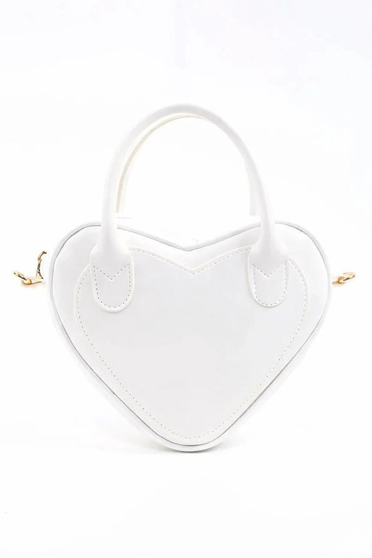White Heart Shaped Faux Leather Zipper Bag Single Compartment Hand Arm and Shoulder Bag
