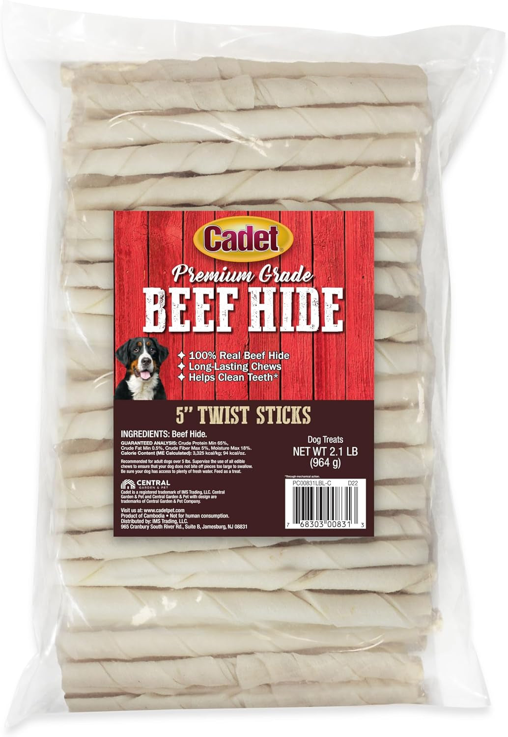 Premium Grade Beef Hide Twist Sticks Dog Chews, 34 Count, 5"