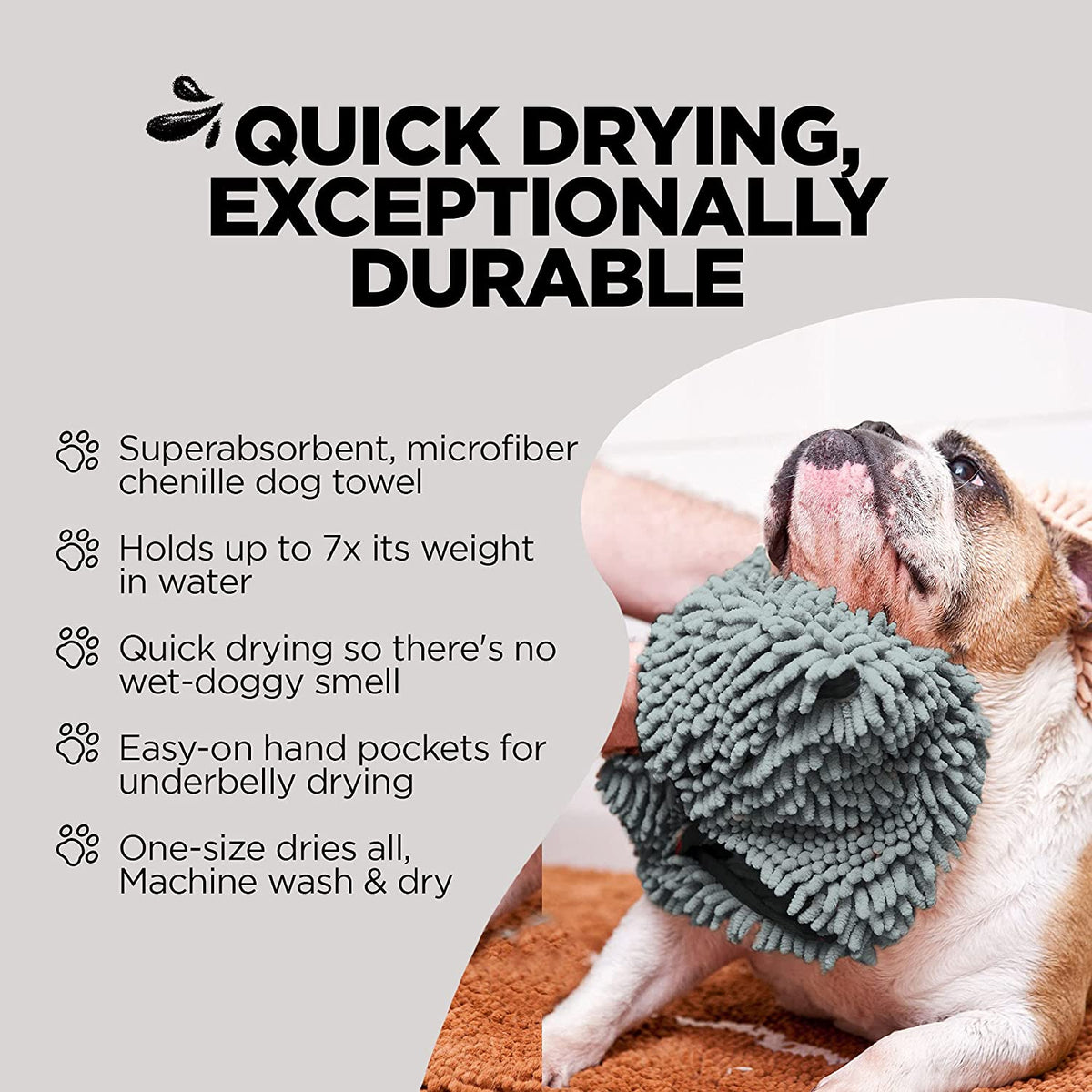 Soggy Doggy Super Shammy Absorbent Dog Towel, Gray, 31X14