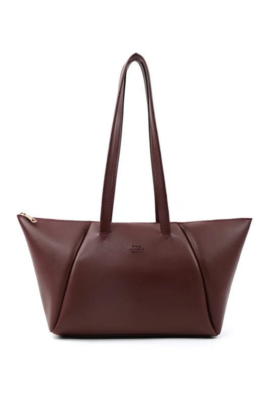 Brown Faux Leather Single Compartment Zipper Hand Shoulder Crossbody Bag