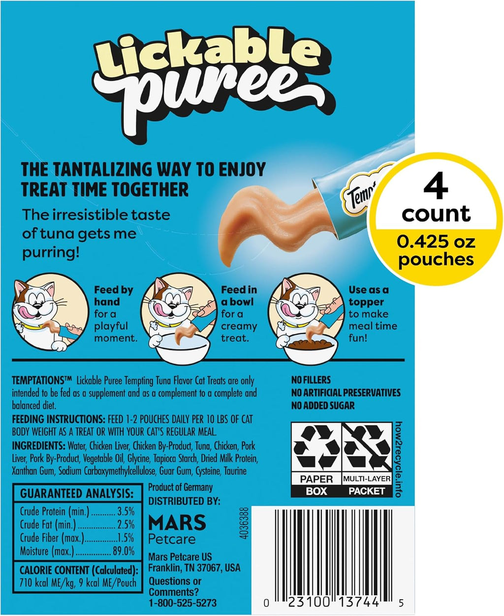 Creamy Puree Lickable Cat Treats, Tuna, 4 Count, 11 Pack