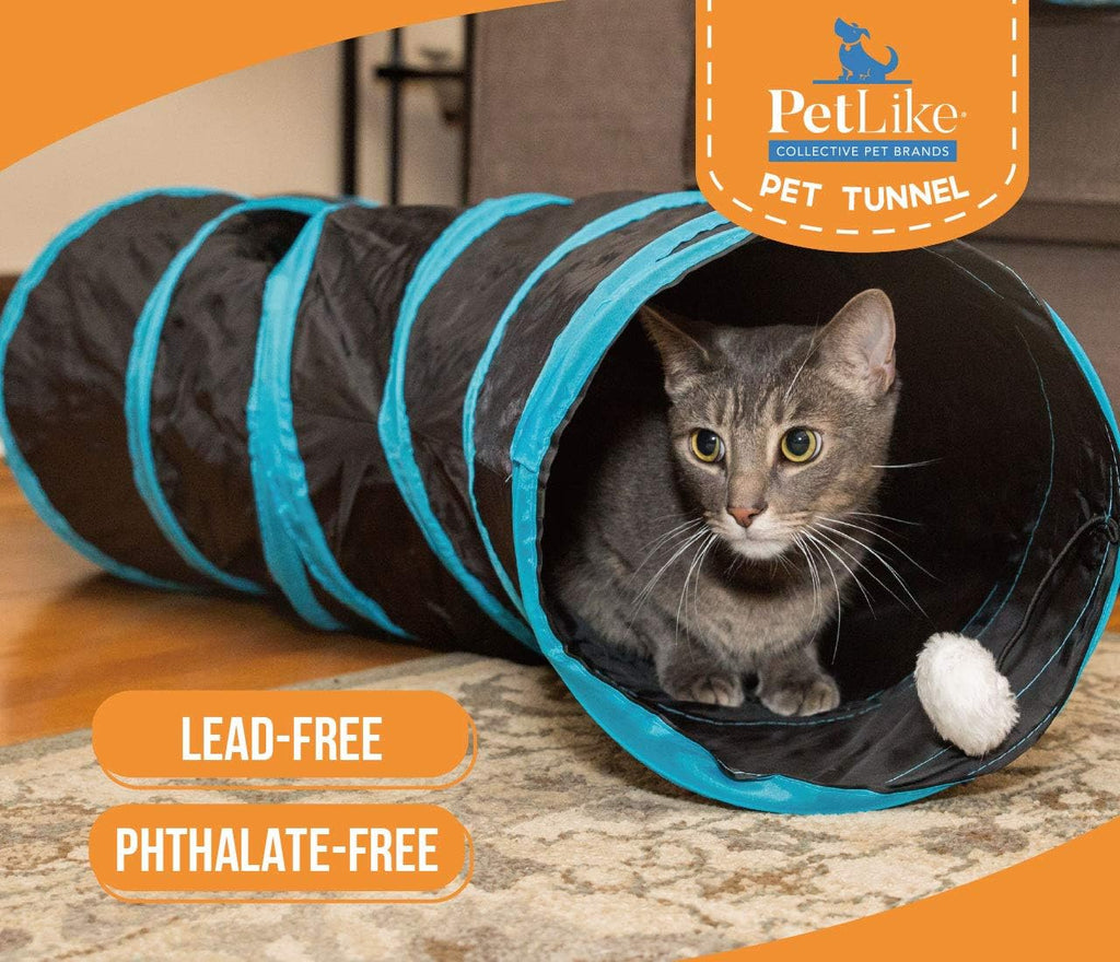 S Way Collapsible Cat Tunnel with Interactive Ball - Grey Pet Hideaway Play Tube
