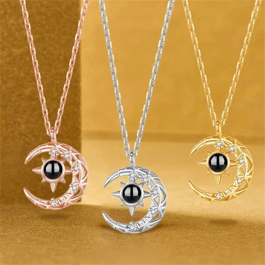 Projection Necklace Crescent Moon Pendant with Photo