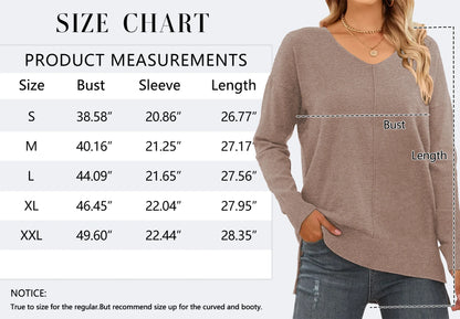 V Neck Sweaters for Women Fall Lightweight Knit Pullover Sweater Side Slits Tops