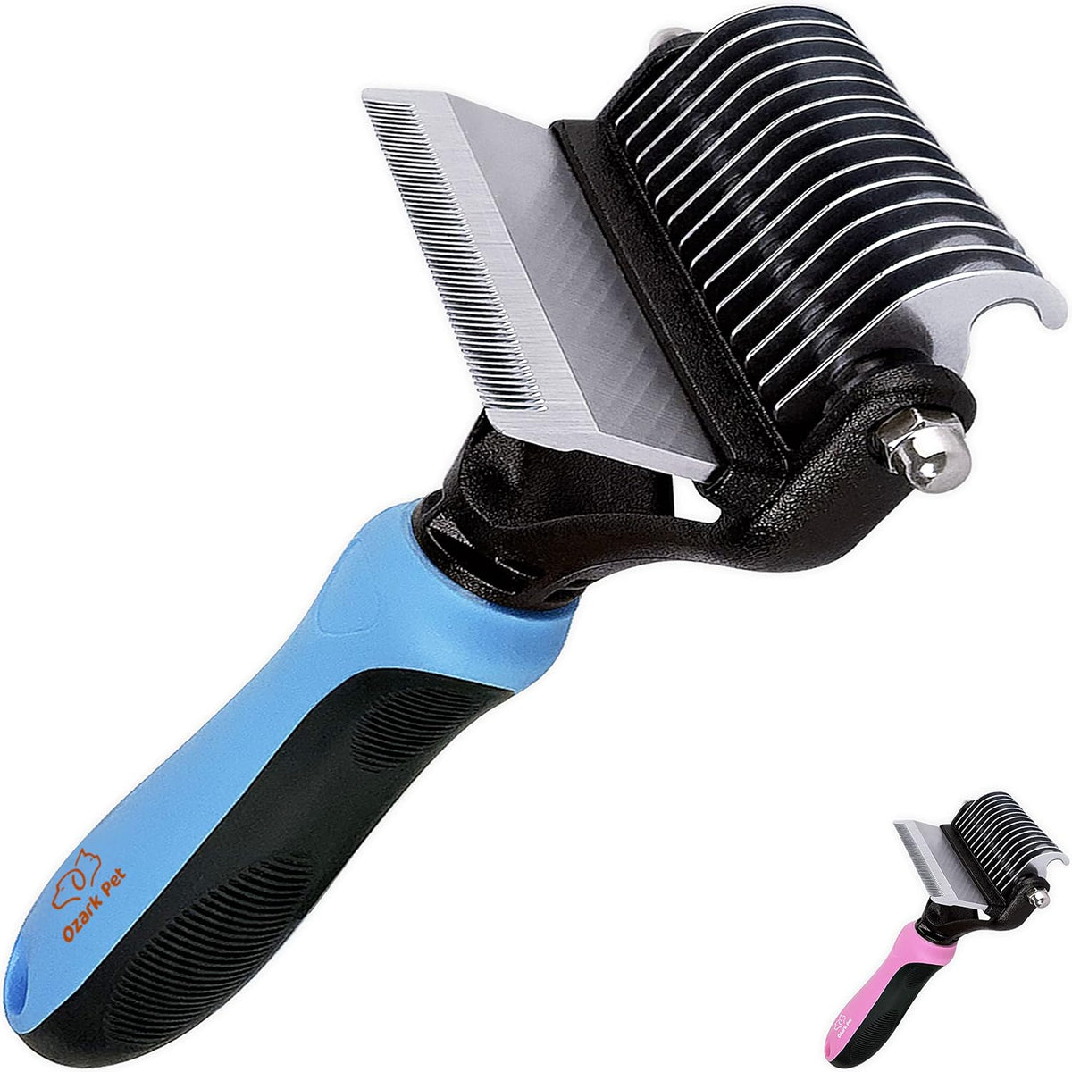 Deshedding Brush & Undercoat Rake – Double-Sided 22 & 87 Teeth Dematting Comb for Dog & Cat, Stainless Steel Grooming Tool for Loose Fur, Short to Long Hair, Reduces Shedding 95, Blue Large