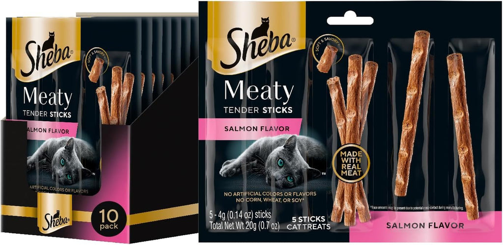 Meaty Tender Sticks Soft Cat Treats, Salmon Flavor, 5 Count, 10 Pack