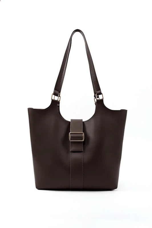 Brown Faux Leather Snap Closure Crossbody Hand Bag Single Compartment Shoulder, Arm and Handbag