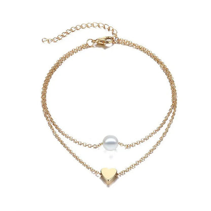 Trendy Beads Multilayer Summer Heart Anklet for Woman Bohemian Vintage Footwear Leg Bracelets 2021 Female Foot Jewelry Gifts New