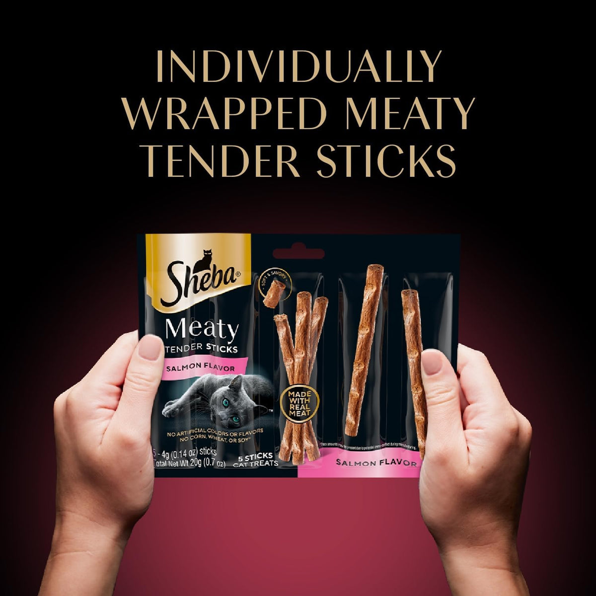 Meaty Tender Sticks Soft Cat Treats, Salmon Flavor, 5 Count, 10 Pack