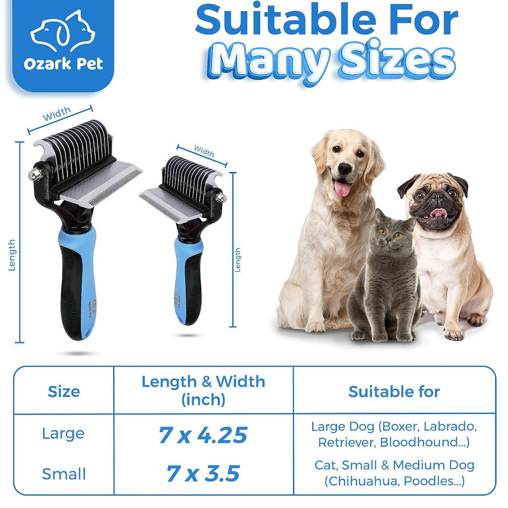 Deshedding Brush & Undercoat Rake – Double-Sided 22 & 87 Teeth Dematting Comb for Dog & Cat, Stainless Steel Grooming Tool for Loose Fur, Short to Long Hair, Reduces Shedding 95, Blue Large