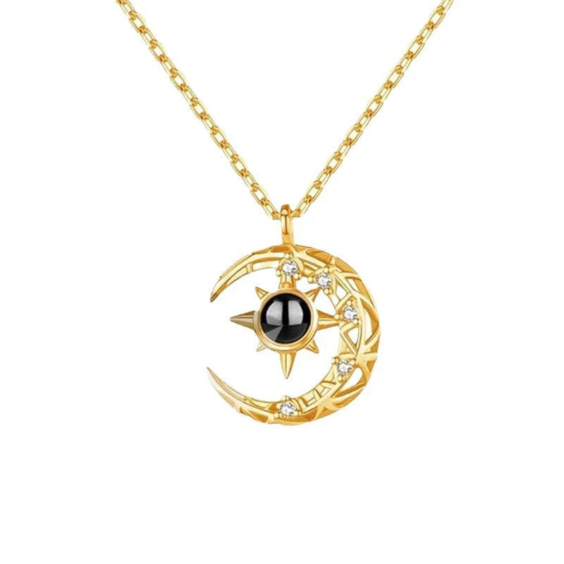 Projection Necklace Crescent Moon Pendant with Photo