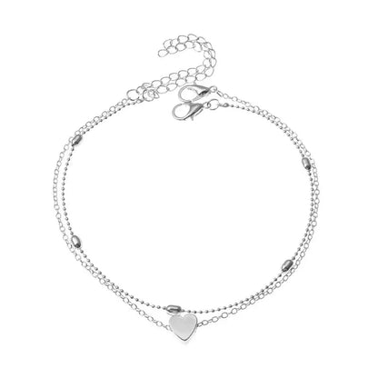 Trendy Beads Multilayer Summer Heart Anklet for Woman Bohemian Vintage Footwear Leg Bracelets 2021 Female Foot Jewelry Gifts New