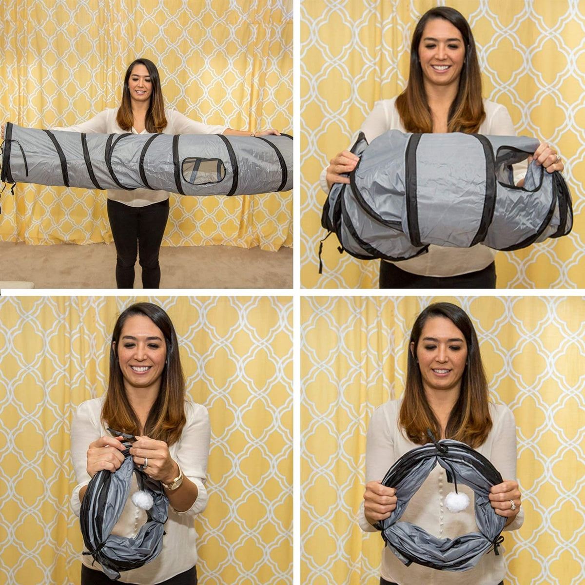 S Way Collapsible Cat Tunnel with Interactive Ball - Grey Pet Hideaway Play Tube