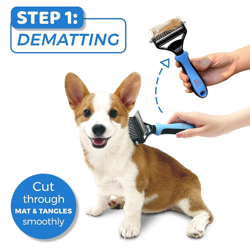 Deshedding Brush & Undercoat Rake – Double-Sided 22 & 87 Teeth Dematting Comb for Dog & Cat, Stainless Steel Grooming Tool for Loose Fur, Short to Long Hair, Reduces Shedding 95, Blue Large