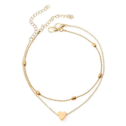 Trendy Beads Multilayer Summer Heart Anklet for Woman Bohemian Vintage Footwear Leg Bracelets 2021 Female Foot Jewelry Gifts New