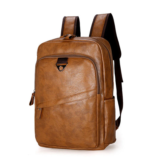 Korean Style Large Capacity Casual Travel Business Backpack Men'S PU Leather Computer Bag Anti-Water Wear-Resistant Shockproof