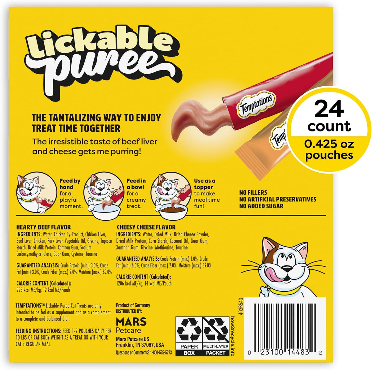 Creamy Puree Lickable Cat Treats, Beef Liver & Cheese, 24 Count