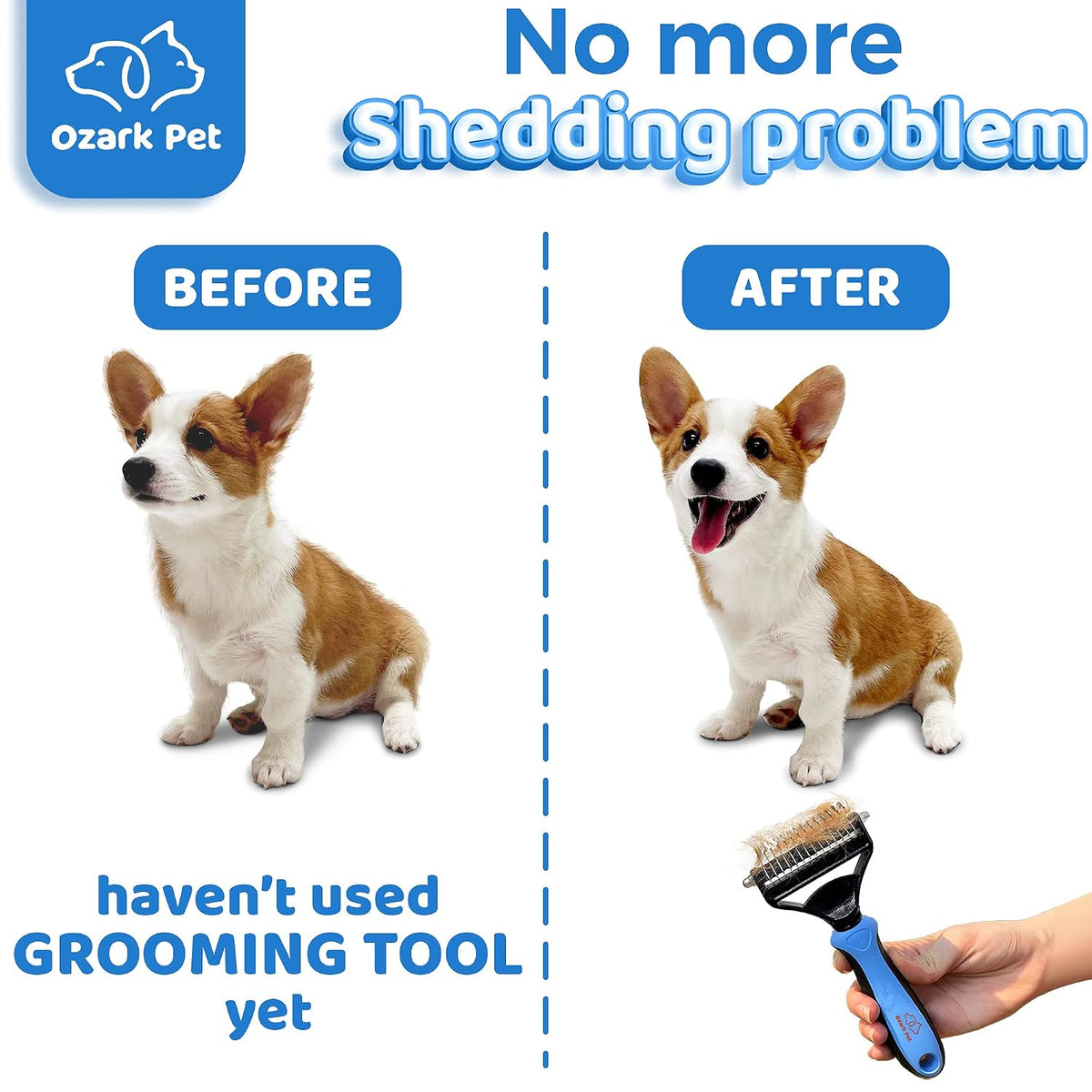 Deshedding Brush & Undercoat Rake – Double-Sided 22 & 87 Teeth Dematting Comb for Dog & Cat, Stainless Steel Grooming Tool for Loose Fur, Short to Long Hair, Reduces Shedding 95, Blue Large